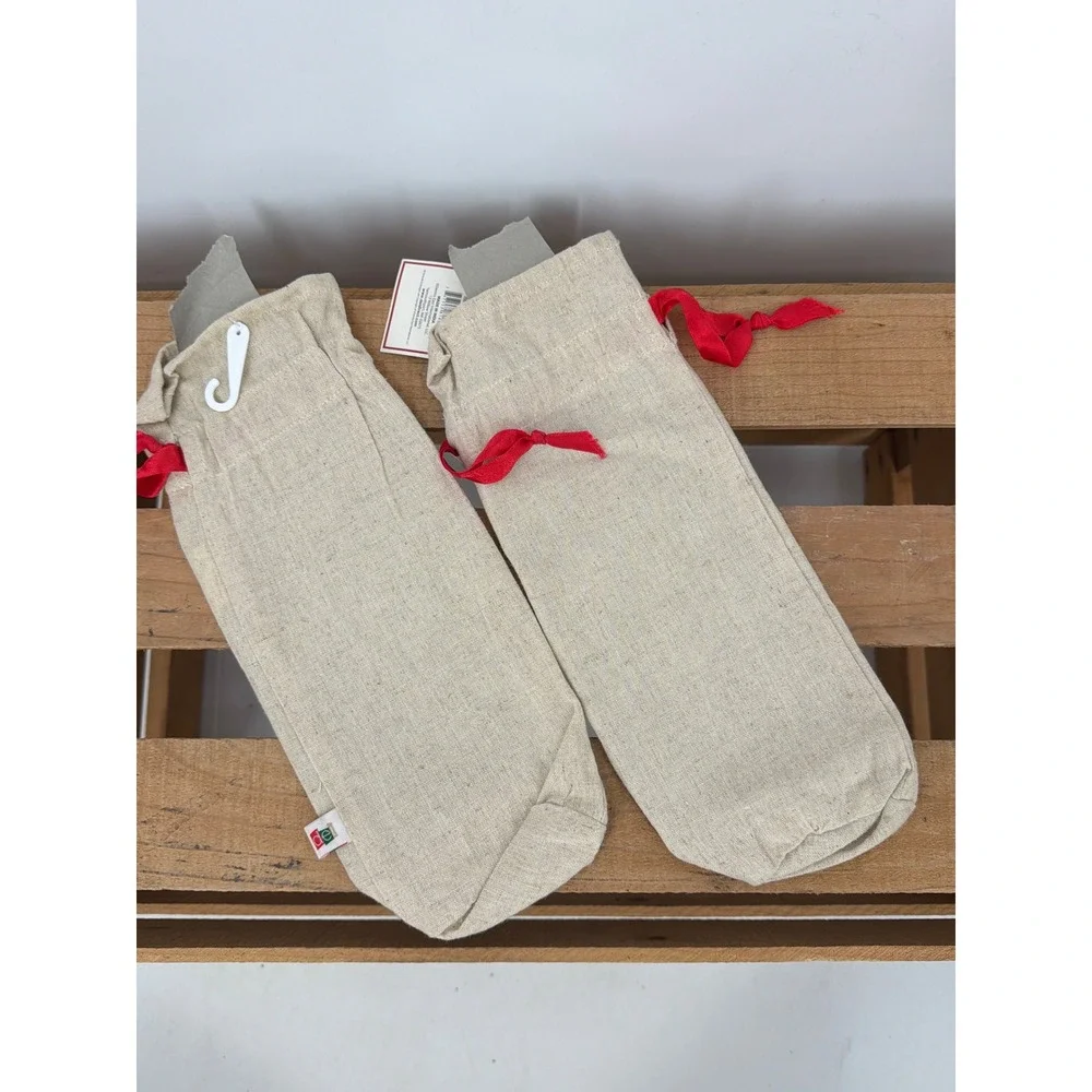 Christmas Wine Gift Bags‎ Set of 2 Linen Chalkboard Panel Red Ribbon